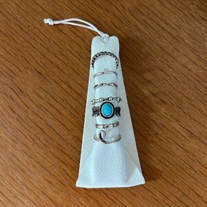 Free People Silver and Blue Ring Set